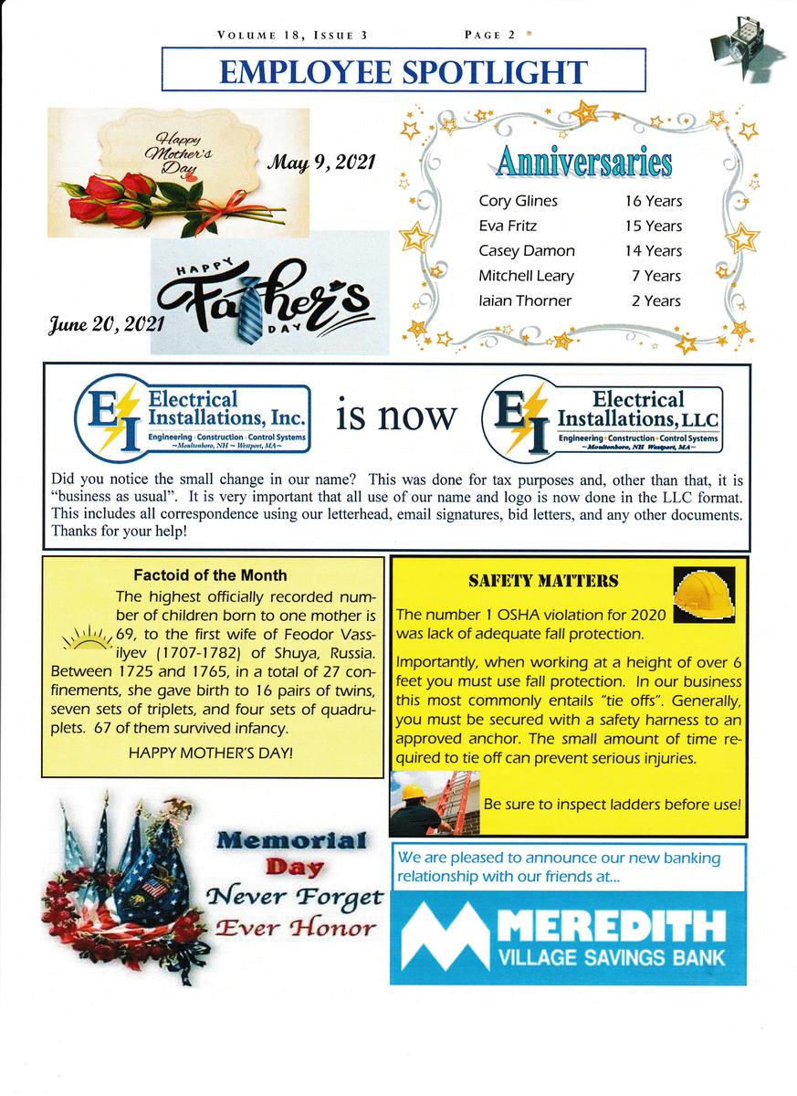 Electrical Installations, Inc. Monthly Newsletter